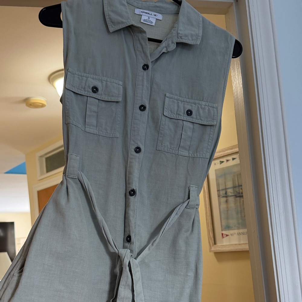 O’Neill sage green Sleeveless Button-Up romper